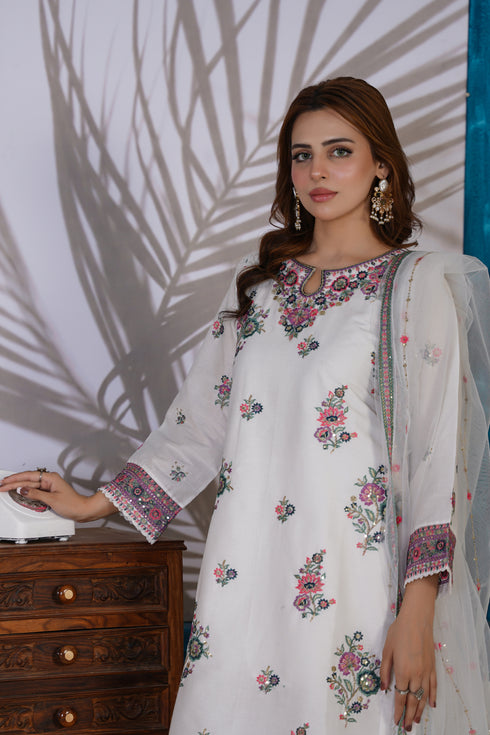 Attire Designer Embroidered Cotton Lawn 3PC Suit AD-18