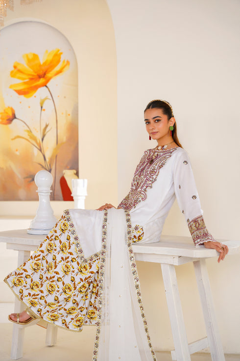 Attire Designer Embroidered Linen 3PC Suit AD-08