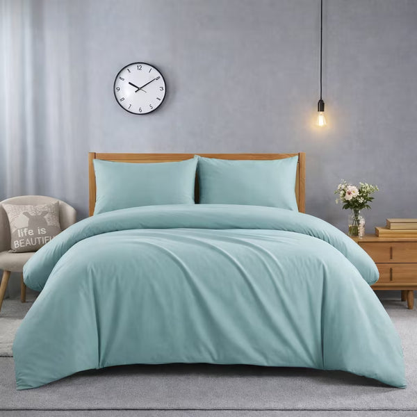 Plain 3 Piece Duvet Cover Set with Pillowcases – Soft Brushed Microfibre Bedding
