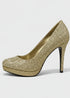 Gold Glitter Round Toe Diamante Stiletto High Heel Court Shoes – 014