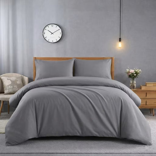 Plain 3 Piece Duvet Cover Set with Pillowcases – Soft Brushed Microfibre Bedding