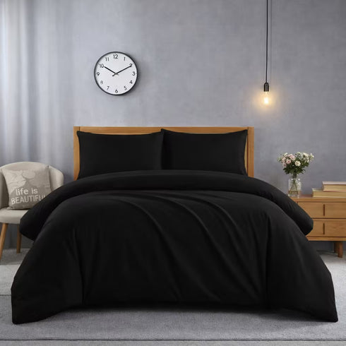 4 Piece Microfibre Duvet Cover Set – Plain Ultra Soft Bedding with Pillowcases Single Double King Super King