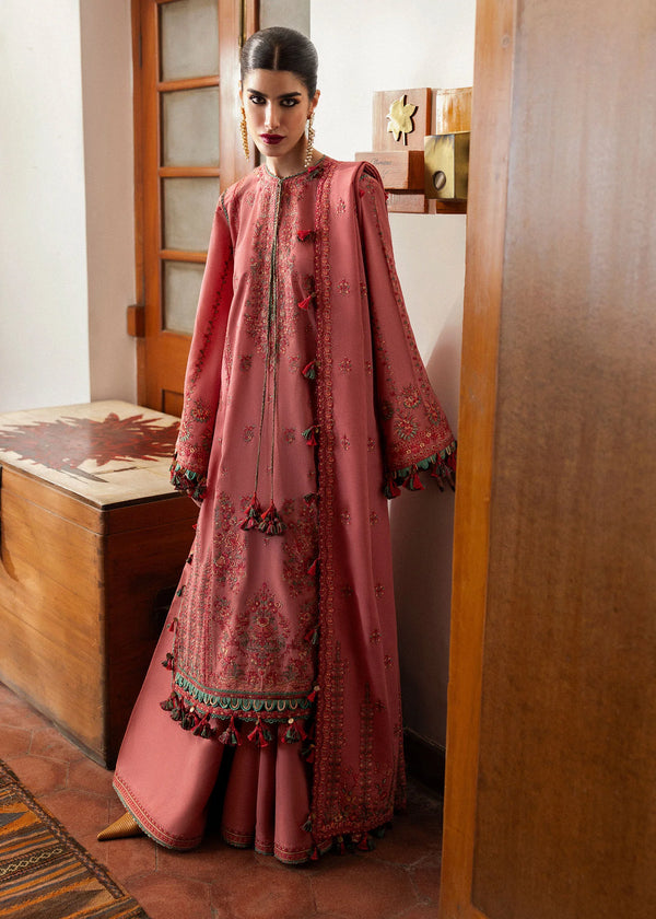 Hussain Rehar Embroidered  Karandi 3 Piece Suit Tulle
