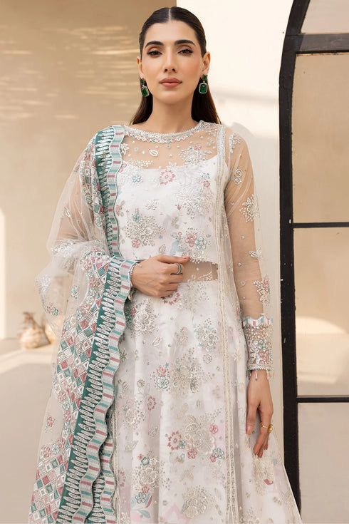 Farasha Embroidered Net Suit Moonlight Mist