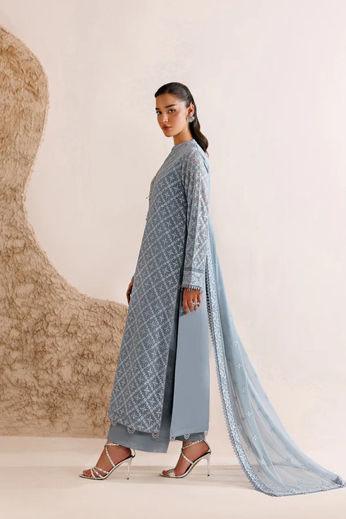 Farasha Embroidered Chiffon Suit Pale Slate