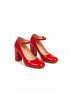 Red Patent Ankle Strap Block Heel Court Shoes Buckle Closure 1829