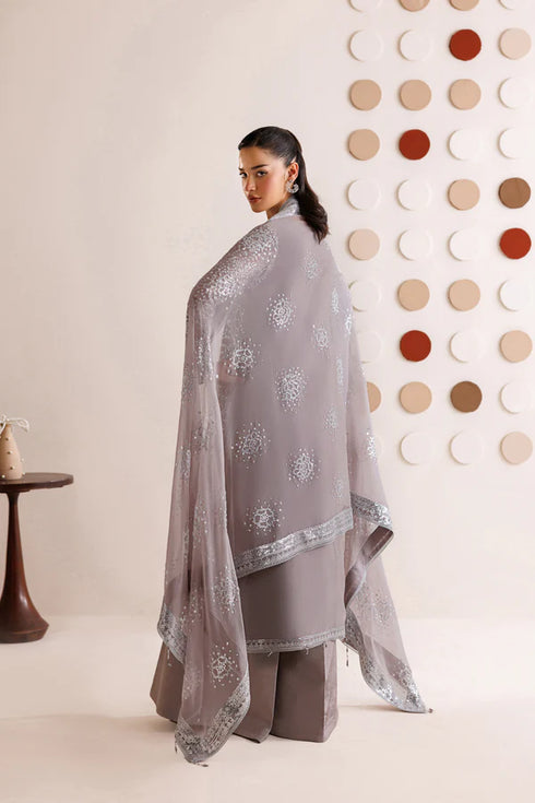 Farasha Embroidered Chiffon Suit Walnut Silk