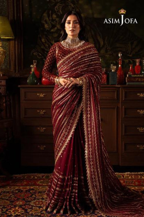 Asim Jofa Embroidered Chiffon Saree AJMM-02