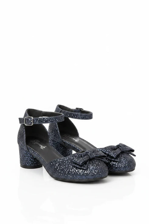 Kids Black Glitter Shoes BS-608