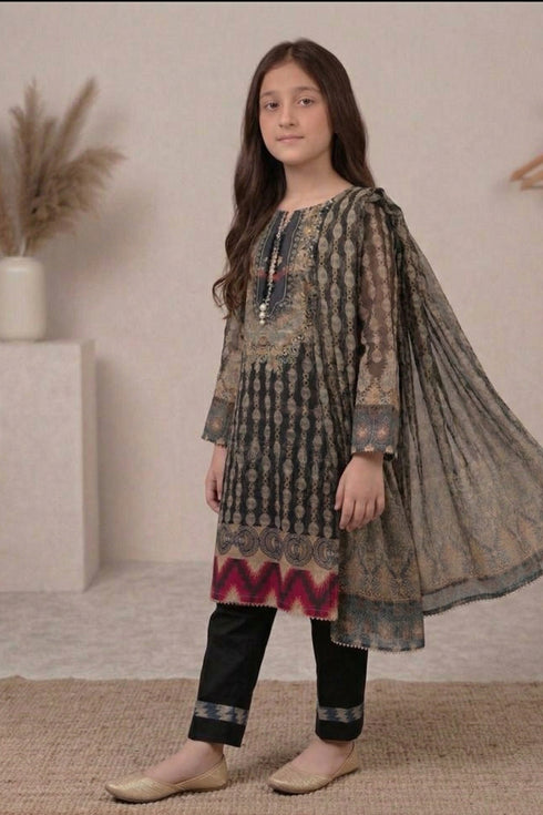 Girls Digital Printed Silk 3PC Suit SMG-01
