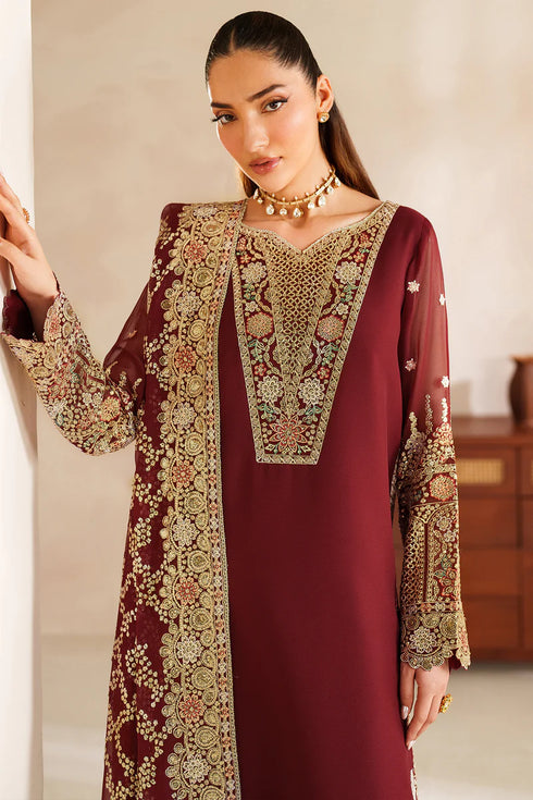 Farasha Embroidered Chiffon Suit Rouge Muse