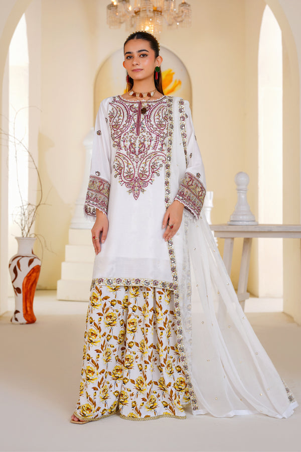 Attire Designer Embroidered Linen 3PC Suit AD-08
