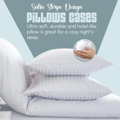 Pillow Cases Pack of 4 | Satin Striped | Brushed Microfibre | 50x75 cm