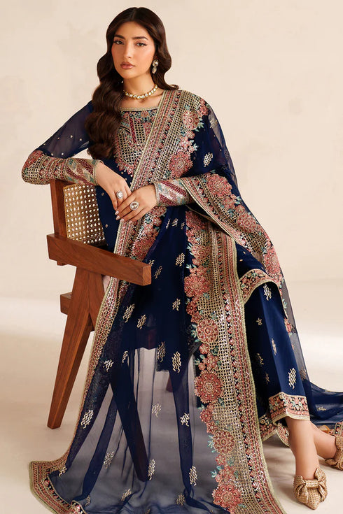 Farasha Embroidered Chiffon Suit Navy Lux