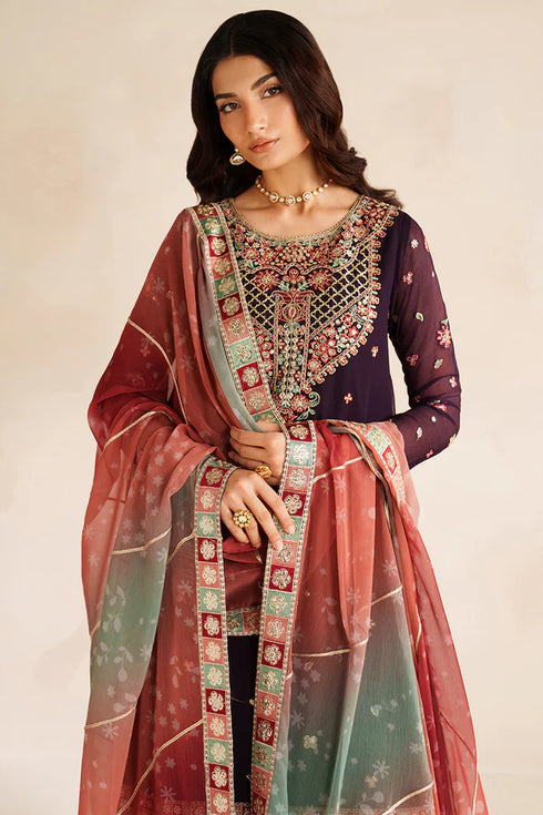 Farasha Embroidered Chiffon Suit Rosette Glow