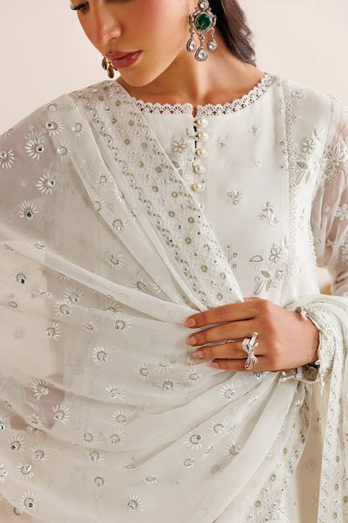 Farasha Embroidered Chiffon Suit Alpine White