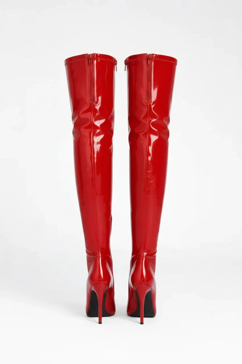 Women's Red Patent Thigh High Over The Knee Stiletto Boots Zip 12051