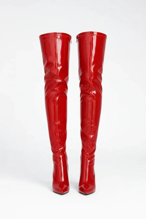 Women's Red Patent Thigh High Over The Knee Stiletto Boots Zip 12051