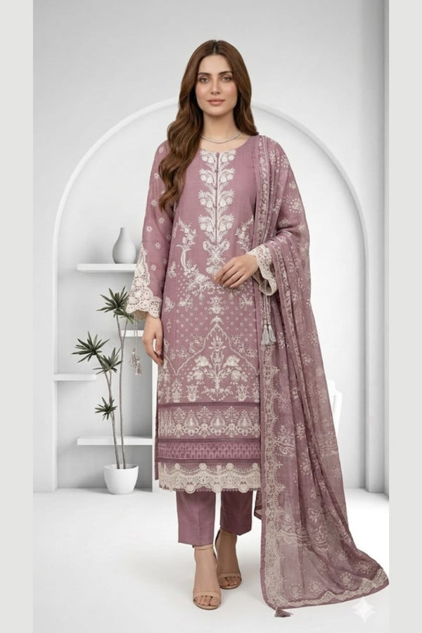 Attire Designer Embroidered Linen 3PC Suit AD-22