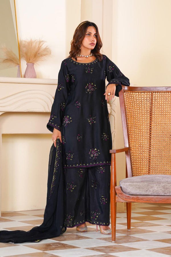 Attire Designer Embroidered Shamoz Silk 3PC Suit AD-16