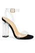 Women's Black Suede Clear Strap Block Perspex High Heel Sandals-BS-71