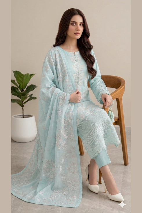 Attire Designer Embroidered Linen 3PC Suit AD-23