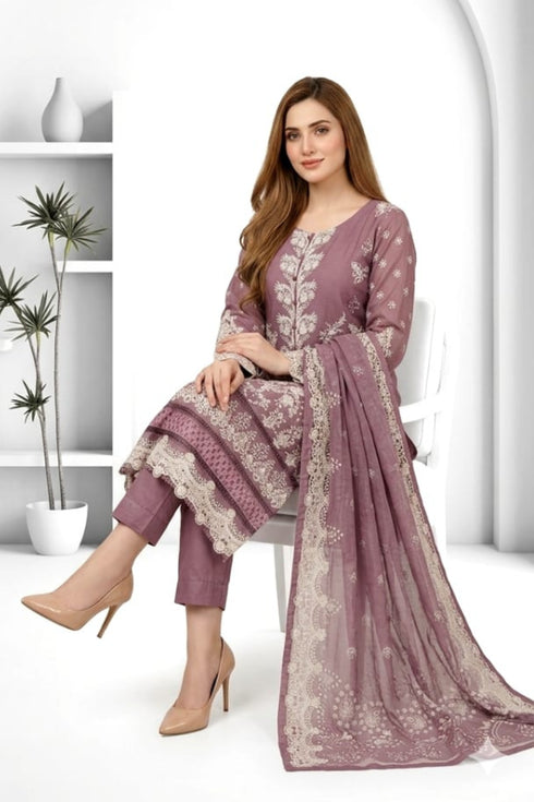Attire Designer Embroidered Linen 3PC Suit AD-22