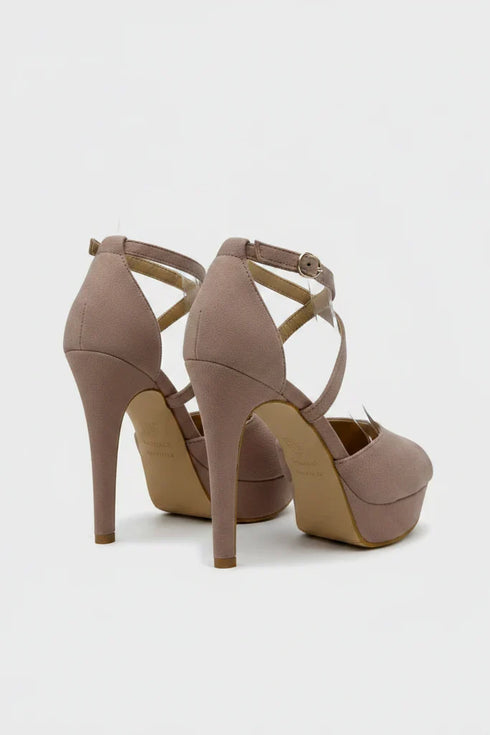 Women's Nude Suede Cross Strap Higha Heel Sandals Open Toe Stiletto BS27