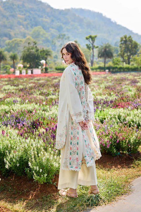 Farasha Embroidered Lawn 3 Piece Suit Whisper Ivory