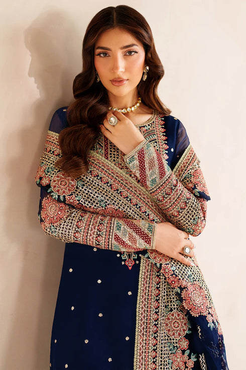 Farasha Embroidered Chiffon Suit Navy Lux