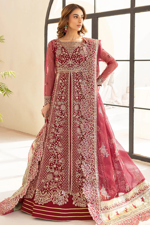 Farasha Embroidered Net Suit Carmine Allure