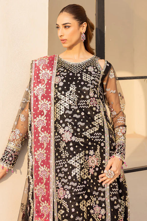 Farasha Embroidered Net Suit Stardust Noir