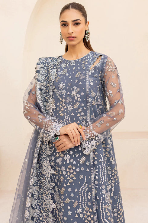 Farasha Embroidered Net Suit Dusky Shadow