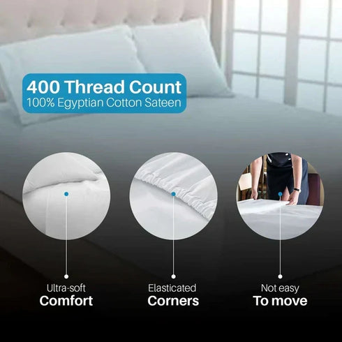 400 Thread Count Egyptian Cotton Extra Deep Fitted Sheets (40cm, White)