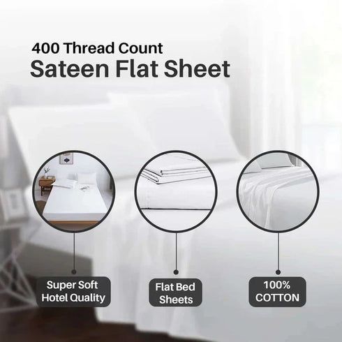 400 Thread Count 100% Egyptian Cotton Flat Bed Sheets - White