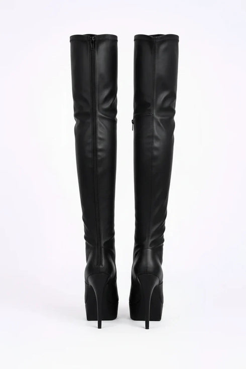 Women's Black Matte Thigh High Over The Knee Stiletto Boots Zip 14777