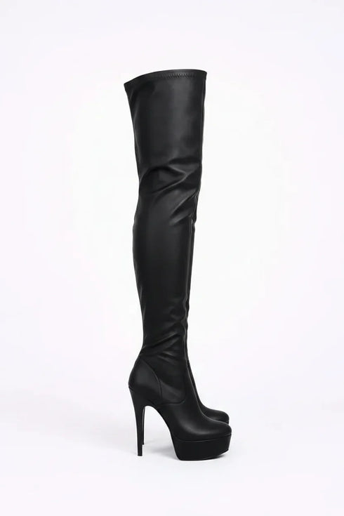 Women's Black Matte Thigh High Over The Knee Stiletto Boots Zip 14777