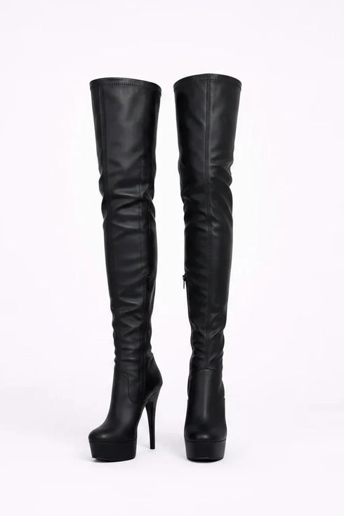 Women's Black Matte Thigh High Over The Knee Stiletto Boots Zip 14777