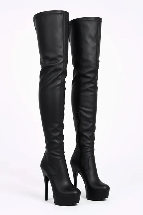 Women's Black Matte Thigh High Over The Knee Stiletto Boots Zip 14777