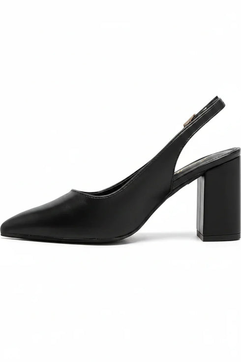 Women's Black Block Heel Slingback Court Shoes G-285-1
