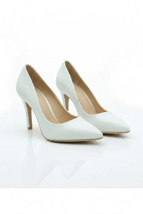 Women's Pointy Toe Court Shoes White Patent Stiletto Heel Formal Elegant G-924