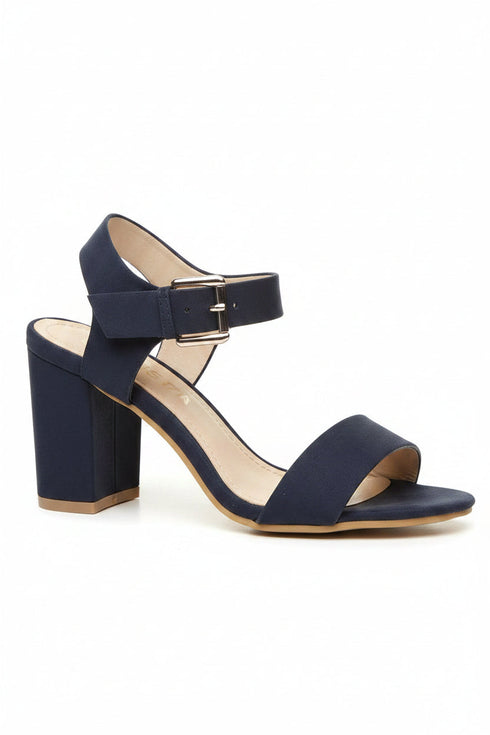 Women Low Block Heel Sandals Navy Suede G-1840