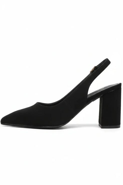 Women's Black Block Heel Slingback Court Shoes G-285-3