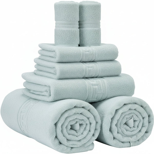 Soft and Premium Egyptian Cotton Towels - 500 GSM Duck Egg, Set of 8
