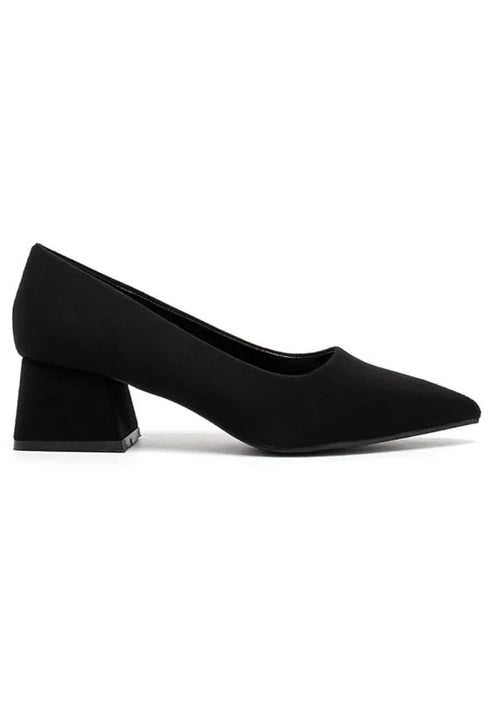 Women's Black Block Heel Court Shoes G-225-3