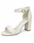 Women's White Matte Chunky Block High Heel Ankle Strap Peep Toe Sandals-BS 1810