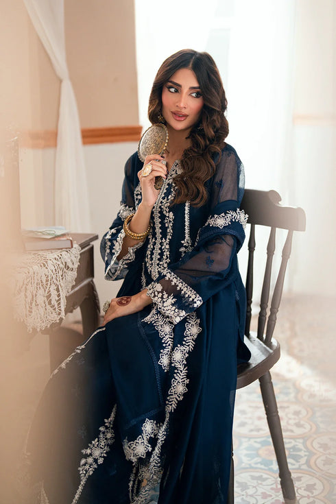 Azure Embroidered Khaddi Net Suit Stellar Blue