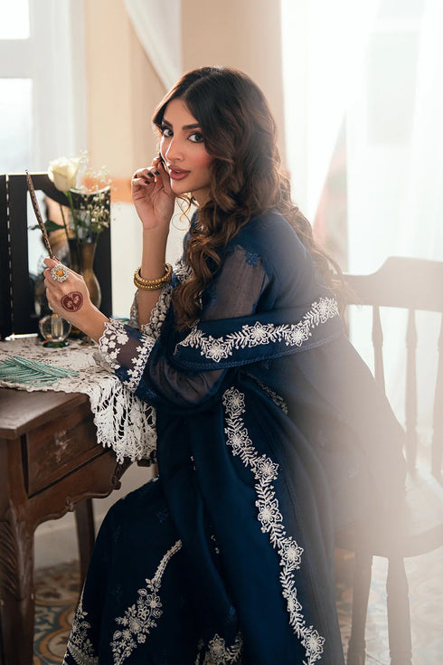 Azure Embroidered Khaddi Net Suit Stellar Blue