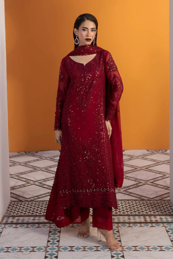 Gulaal Embroidered Chiffon Suit Crimson