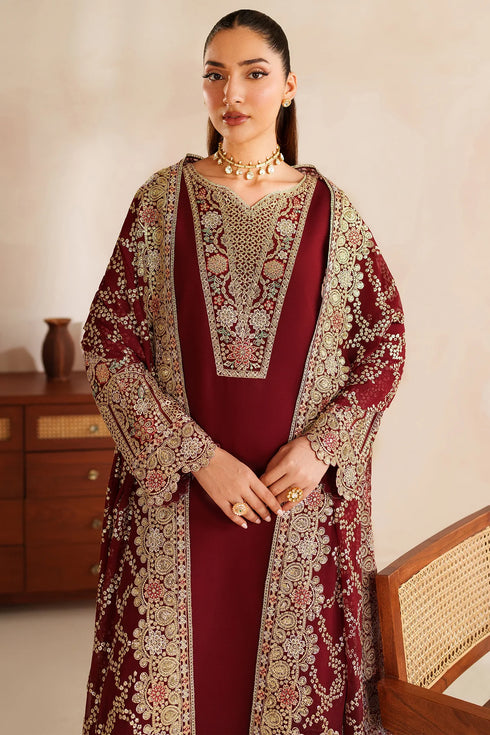 Farasha Embroidered Chiffon Suit Rouge Muse